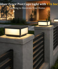 Hella Stylish Modern 15.75 Inch Flat Surface Pillar Lights For Outdoor Porch Deck Post With Romantic Soft Candle Glow Industrial Column Cap Lamp on fence post
