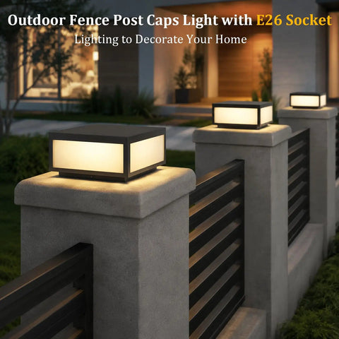 Hella Stylish Modern 15.75 Inch Flat Surface Pillar Lights For Outdoor Porch Deck Post With Romantic Soft Candle Glow Industrial Column Cap Lamp on fence post
