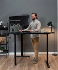 Rocking This VIVO L-Shaped Corner Standing Desk For Your Office Home Setup With Height Adjustable Ergonomic Features, user standing.