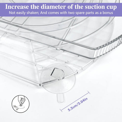 Close-up of clear PET Rotating Lazy Susan Turntable Organizer Rectangular 16.5 Inch By 11.1 Inch with suction cups for stability