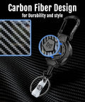 Heavy Duty Retractable Keychain Set 2 Pack With 10 Oz Tension 31.5 Inch Stainless Cord 3K Carbon Fiber Reel close-up