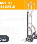 Heavy Duty Hand Truck Dolly With Vertical Loop Handle For Moving Up To 500 Lb Capacity, Aluminum Cart With 10 Inch Rubber Wheels