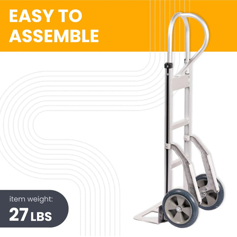 Heavy Duty Hand Truck Dolly With Vertical Loop Handle For Moving Up To 500 Lb Capacity, Aluminum Cart With 10 Inch Rubber Wheels