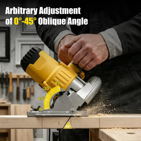 Real Deal Cordless Circular Saw Featuring A Beefy Eight Thousand RPM Motor And No Frills Bare Tool Build cutting at a 45° angle.