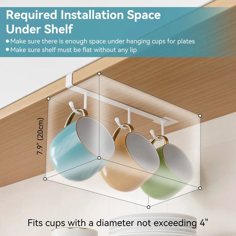 Three Pack Under Shelf Coffee Mug Holders Clip On Cup Hooks No Drilling Easy Install For Flat Shelves Without Lip No Drill installed