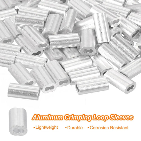 Beefy Heavy Duty Aluminum Crimping Loop Sleeve Set For 1 Millimeter Wire Rope Ends Double Ferrule aluminum cable sleeves, silver