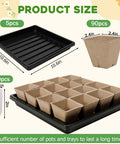 5 Pack Seed Starter Trays With 90 Square Peat Pots Made From Plant Based Pulp Seed Germination Kit With 40 Plant Labels shown