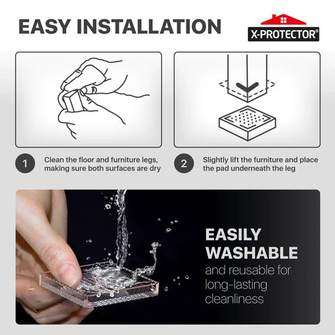 Easy installation guide for Square Anti Slip Furniture Pads Straight Up Gotta Keep Heavy Tables Locked Down Clear Protective Covers.