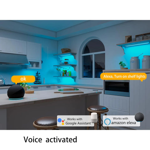 Under Cabinet LED Strips With RGB CW Color Changing Lights Dimmable Brightness For Alexa And Google Home in a kitchen scene
