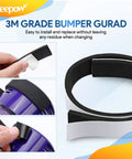 Replacement Soft Bumper Guard For IRobot Roomba 600 700 800 Series And Neato Robot Vacuums showing 3M grade bumper installation process.