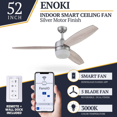52 Inch Smart Ceiling Fan With Light And Remote, Dual Mounting Options, Dual Finish Blades, FansIO Voice And App Control