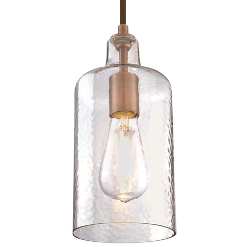 Washed Copper Sleek One Light Mini Pendant With Clear Textured Glass Shade, Indoor Lighting For Kitchen Island Or Living Room