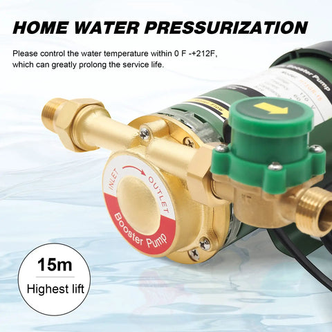 Close-up of 90W Water Pressure Booster Pump 115VAC 317 GPH At 21.7 PSI For Home And Shower With Automatic Operation And Water Flow Switch