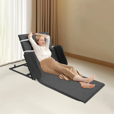 Cool Electric Lifting Backrest Upgrade For Elderly And Pregnant Folks With 2 To 80 Degree Angle Smart Support Plus 330 Lbs Heavy Duty Weight Capacity Rust Proof Steel Frame Cotton Linen Cover in use on a chair.