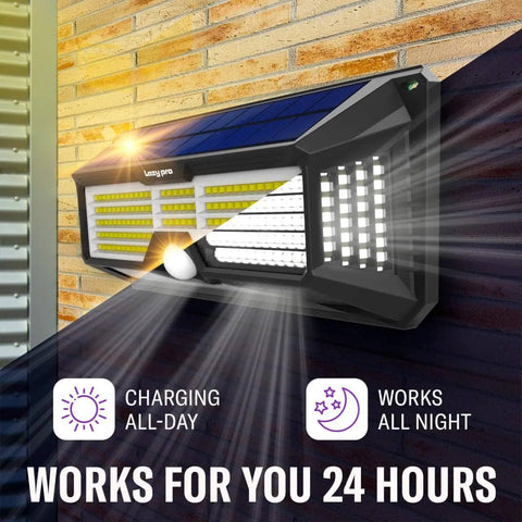 Crazy Bright Solar Motion Sensor Lights Outdoor With 298 LEDs Producing 2500 Lumens for Walls Posts Pathways Gardens mounted on brick wall