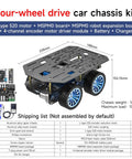 4WD Smart Chassis Car Kit With Aluminum Alloy Chassis And 520 Encoder Motor, 65mm Wheels, robotic moving platform in black