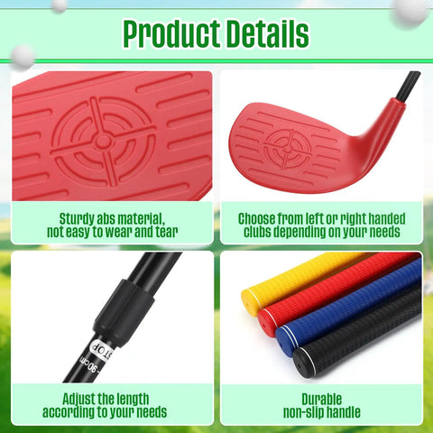 4 Pack Backyard Golf Club Set For Kids And Adults with adjustable plastic clubs, red clubface, colorful grips, and length options