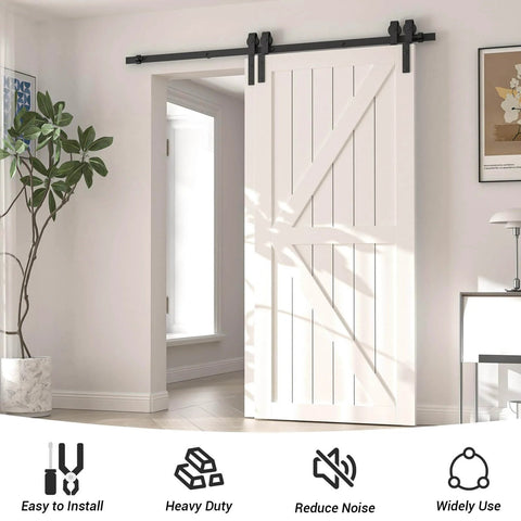 4Ft Bypass Sliding Barn Door Hardware Kit For Double Wooden Doors On One Track With Combination Track Mode installed view