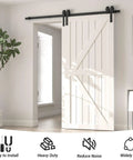 11 Foot Bypass Sliding Barn Door Hardware Kit for Double Wooden Doors with Single Track Bypass System installed in home