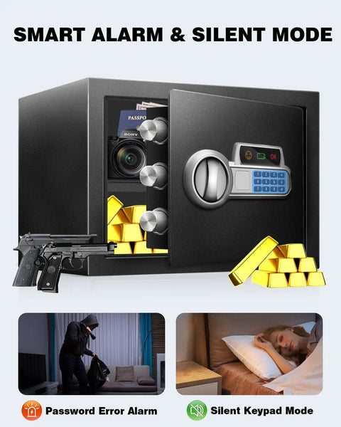 Steel Home Safe 1.5 Cu Ft With Fireproof Bag And Digital Electronic Keypad Security Safe Box with valuables and smart alarm.