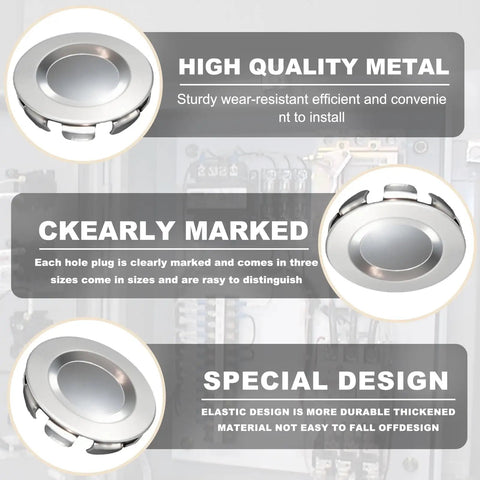 50 Pack Slick Heavy Duty Knockout Seals 25 Each Half And Three Quarter Inch Galvanized Steel Plug with smooth finish.