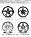 Color chart showcasing gloss and satin wheel rim finishes for DIY Pro-Grade Wheel Rim Touch Up Paint Kit.
