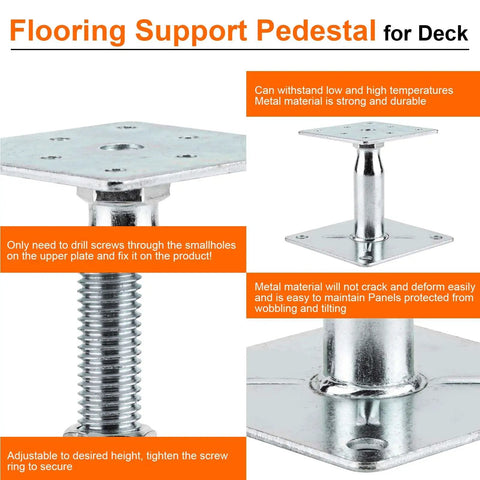 Heavy Duty Adjustable Support Jack Set For Decks And Floor Joists Two Pack Mini Screw Pedestals showing metal construction and height adjustment features.