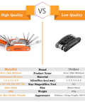 Comparison of high quality All In One Bike Tool Kit For Cyclists, 20 In 1 Multitool with 10 In 1 Bone Wrench vs low quality model