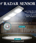 1500W Commercial Solar Street Light With Remote Control And Motion Sensor For Parking Lot Highway Garage Outdoor Flood Light Dusk To Dawn For Wall Or Pole Mount