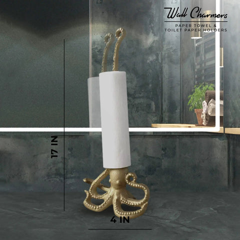 Gold Octopus Paper Towel Holder Made Of Metal Dope Yet Functional Toilet Paper Or Kitchen Paper Roll Stand, 18.6 Inches Tall