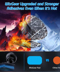Comparison of WixGear magnetic car mount adhesive strength in hot and cold conditions with mountain and fire background.