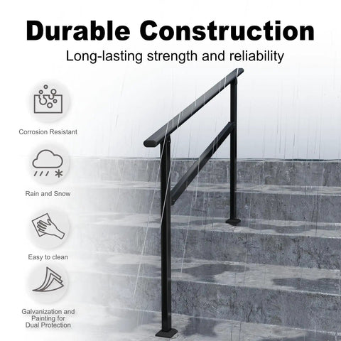 Built Like A Tank Black Galvanized Steel Handrails For Outdoor Steps And Porch Safety Rock Solid grip on wet stairs