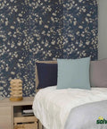 Bedroom with floral wallpaper and cushions, suitable for use with Heavy Duty Wallpaper Repair Adhesive Tube For Quick Fixes Seals Torn Wallpaper Lifted Edges And Overlapping Seams With Easy Spread Formula Precision Nozzle And Smooth Application.