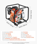 Heavy Duty Gas Powered Water Pump 2 Inch 142 GPM 7HP Portable Semi Trash Pump with frame, close up view of engine details.