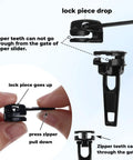 Close-up view of Ultimate 39 Piece Zipper Repair Kit with replacement sliders and teeth being installed for backpacks and luggage.