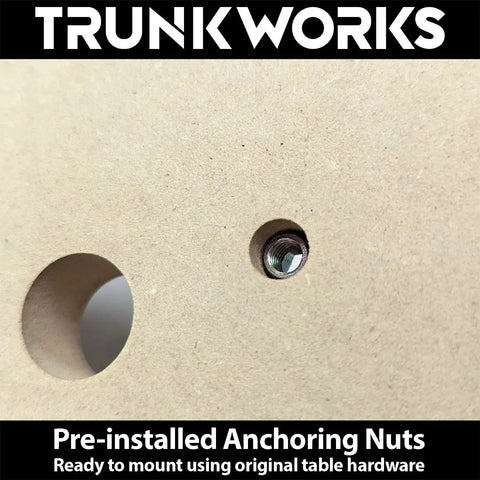 Top Tier Mft Replacement Top With Killer Perforated Layout Fits Right Into Bench Dog T Slot Rail System Knockout Construction Three Quarter Inch Mdf Board American Crafted Super Smooth Double Sided Workshop Platform showcasing pre-installed anchoring nuts.