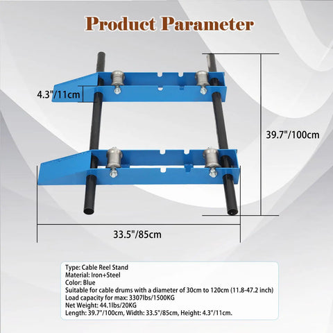 Heavy Duty Cable Dispenser Drum Roller For Cord Management, Industrial Steel Wire Stand, Adjustable For Reels 11.8 To 47.2 Inches Wide
