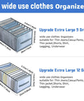 Six Piece Extra Large Closet Organizer And Storage Set For Shirts Jeans Sweaters T Shirts Leggings Undergarments Skirts And More with 9-grid and 12-grid options shown
