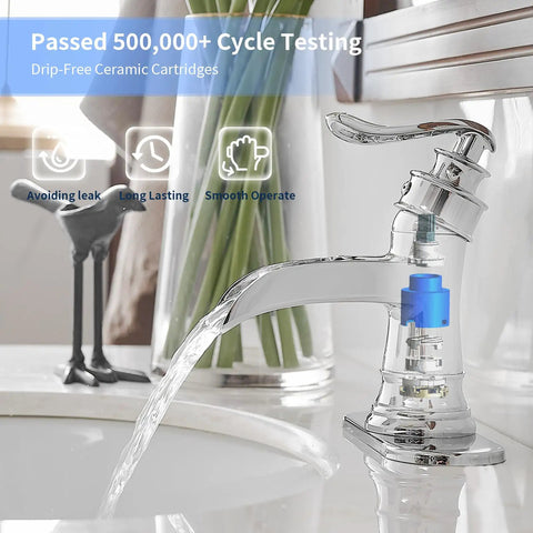 Chrome Waterfall Bathroom Faucet With Single Hole, Single Handle Sink Faucet For Farmhouse Vanity, flowing water feature.