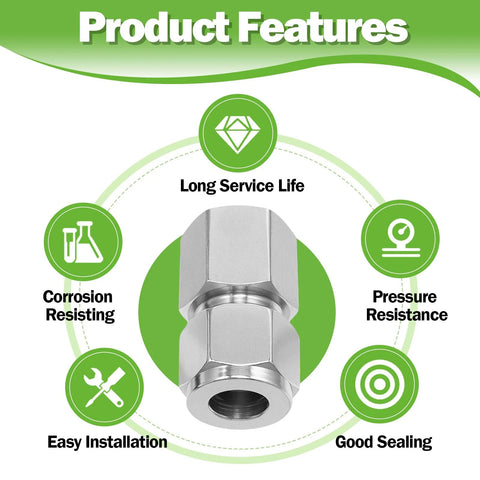 Front view of Goldpea stainless steel 304 compression tube fitting, 1/4 in. OD x 1/4 in. NPT female.