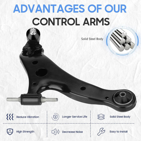 Side view of black steel front lower control arm with ball joint for 2004–2010 Toyota Sienna suspension kit