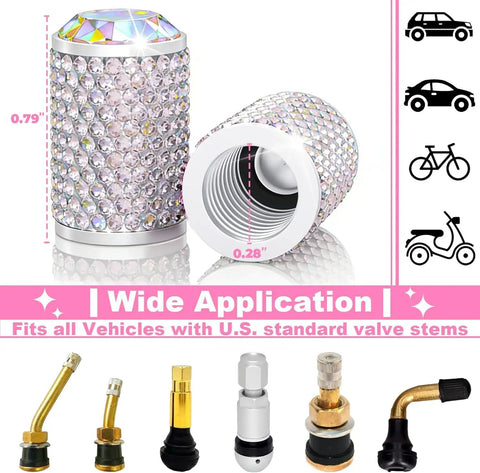 Universal Car Tire Valve Stem Caps Bling Air Cap With Crystal Diamonds Anodized Aluminum Valve Covers With O Ring Protect Dust And Extend Tire Life Fits Cars Motorcycles Bikes SUVs Jeeps Trucks Women Friendly Accessories