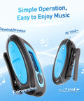 Close-up of Dope Waterproof MP3 Player With Screen IPX8 8GB for surfing and swimming, featuring labeled buttons for easy music control.