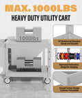 Heavy Duty Utility Rolling Tool Cart With 1000 Lb Capacity, Flat Top Plastic Cart With Two Trays And Easy Rolling Wheels, 46 X 26 Inch Work Cart