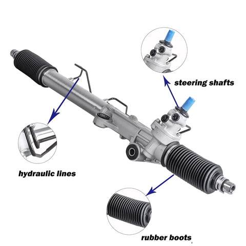 Detailed view of Power Steering Rack And Pinion Assembly Direct Fit For Toyota Tacoma And 4Runner 1995 Through 2004 showing components