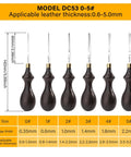 Leather Edge Beveler Pro 1mm Skiving Tool Edger Cutter Creaser Skiver Kit with ebony handle, sizes 0-5# shown
