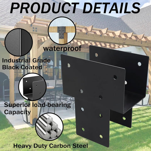 Heavy Duty Post Cap Tie Brackets For 4x4 Wood Posts To Beams, 2 Pack, Rustproof Steel Construction, Waterproof Connectors For Outdoor Decks And Fences, Fits Actual 3.5x3.5 Inch Posts