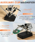Desktop LED Magnifying Glass Soldering Station With Handy Helping Hands, 2.5X 7.5X 10X Magnifier, Bright LED Light, Alligator Clips