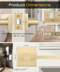 2 Pack Satin Brass Interior Door Knobs and Passage Lever Set dimensions and installation details with modern gold finish
