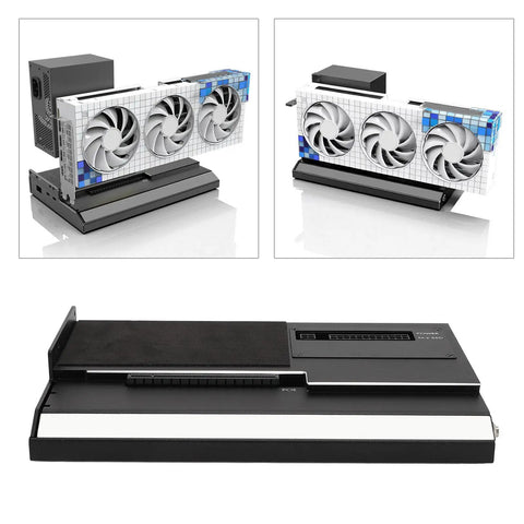 Kick Your Portable Rig Into High Gear With This Solid Aluminum External GPU Dock showcasing a triple-fan graphics card and PCIe slot.